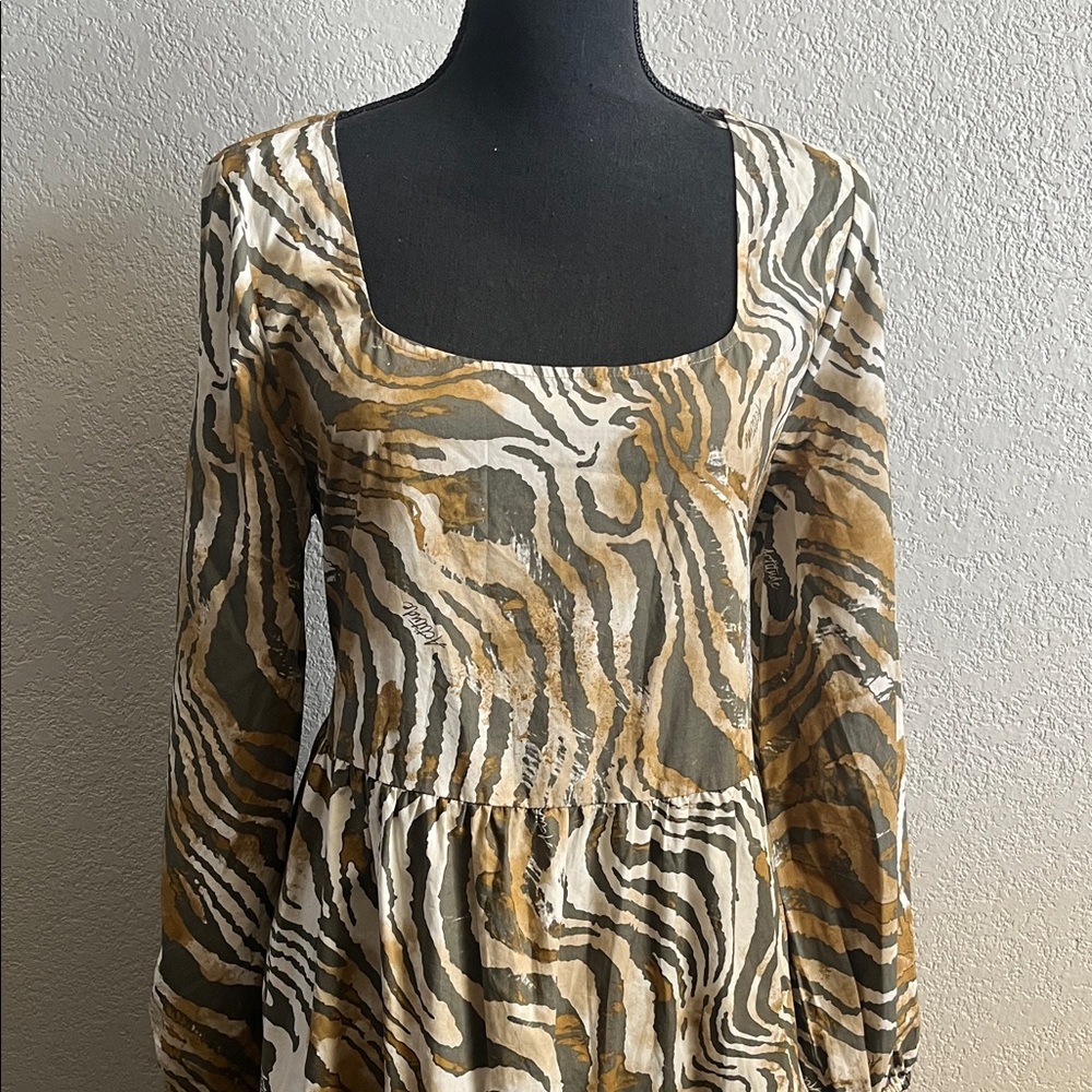 Twin-Set Zebra Print Dress in Olive and Cream size small